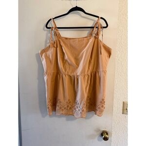Lane Bryant Womens Cami‎ Top Tan Eyelet Lace Tie Shoulder Peplum Size 22 Granola